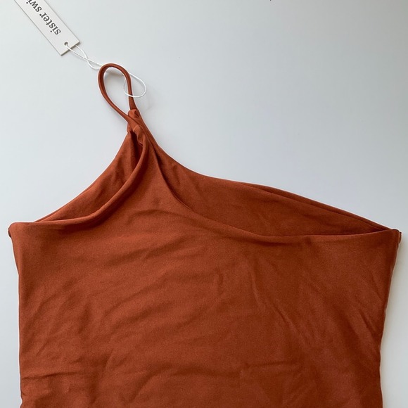 Sister Swim Womens One Shoulder Sleeveless One-Piece Swim Terracotta Size Medium - Picture 4 of 12